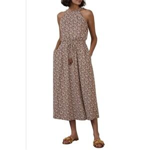 Boden Halter Neck Geometric Print Jersey Midi Dress Women's Size 8 Red Moroccan